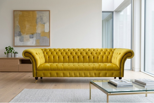 Chesterfield Yellow Four-Seater Designer Upholstered Furniture Living Room Couch