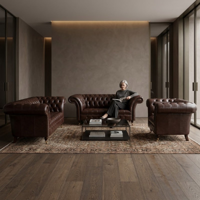 Luxurious Chesterfield Brown Leather Suite Living Room Upholstery Furniture