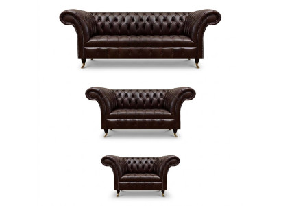 Luxurious Chesterfield Brown Leather Suite Living Room Upholstery Furniture