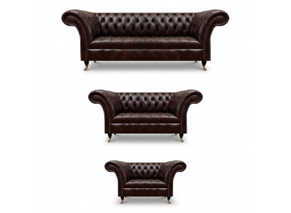 Luxurious Chesterfield Brown Leather Suite Living Room Upholstery Furniture