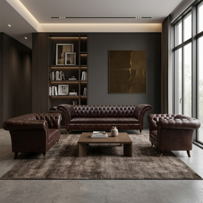 Brown Chesterfield leather couches designer three-seater four-seater armchair