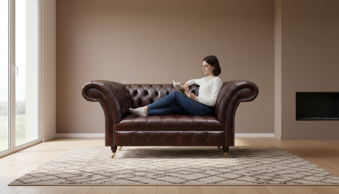 Brown Chesterfield leather sofa designer faux leather couches two-seater