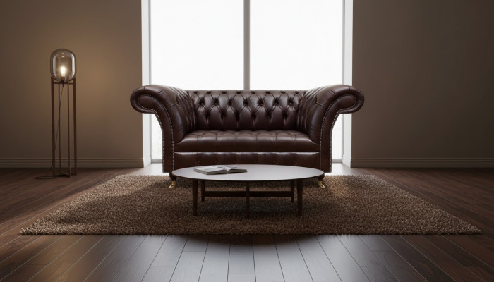 Brown Chesterfield leather sofa designer faux leather couches two-seater