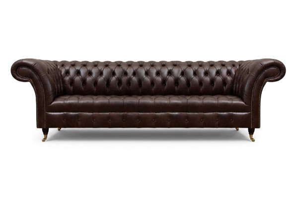 Brown Chesterfield faux leather couch modern sofa four-seater furniture