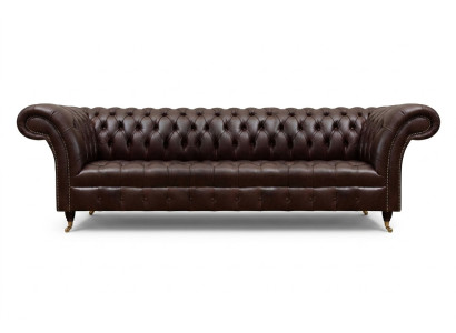 Brown Chesterfield faux leather couch modern sofa four-seater furniture