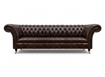 Brown Chesterfield faux leather couch modern sofa four-seater furniture
