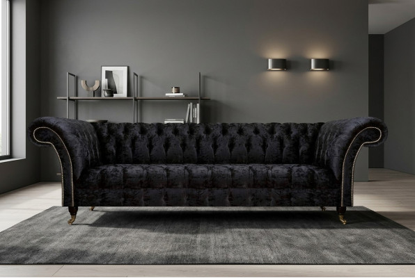 Chesterfield Modern Black Four-Seater Elegant Upholstered Furniture 4-Seater