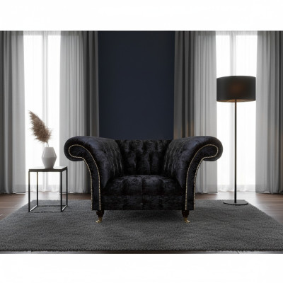 Chesterfield Upholstered Armchair Black Single-Seater Luxurious Recliner