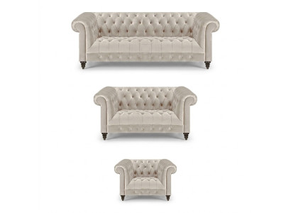 Modern Chesterfield White Sofa Set Noble Upholstered Sofas Armchair 3-piece