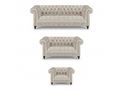 Modern Chesterfield White Sofa Set Noble Upholstered Sofas Armchair 3-piece