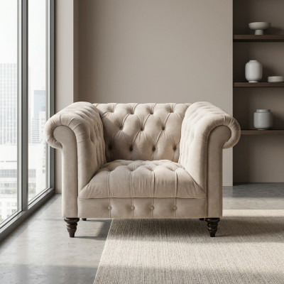 White Chesterfield Upholstered Armchair Designer Fabric Armchair Textile Seating Furniture