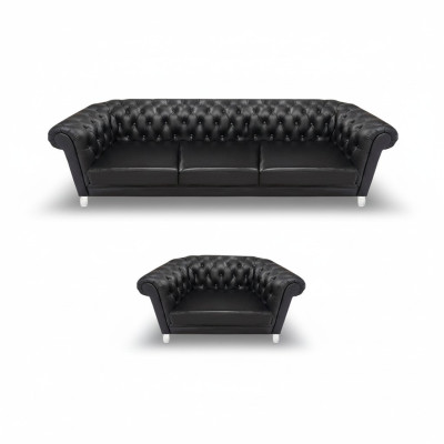 Modern black Chesterfield upholstered furniture exclusive leather sofa armchair