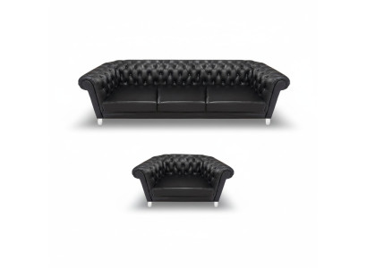 Modern black Chesterfield upholstered furniture exclusive leather sofa armchair
