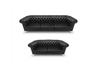 Black Chesterfield Faux Leather Sofas Modern Living Room Set 2-piece