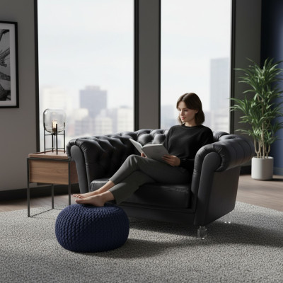 Modern black Chesterfield armchair living room recliner 1-seater
