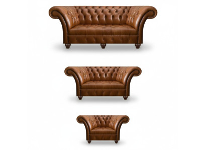 Modern Chesterfield leather sofas designer armchair two-seater 3-piece set
