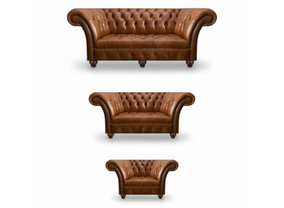 Modern Chesterfield leather sofas designer armchair two-seater 3-piece set