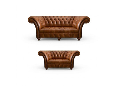 Luxurious brown leather sofa set designer seating furniture 3-seater couch