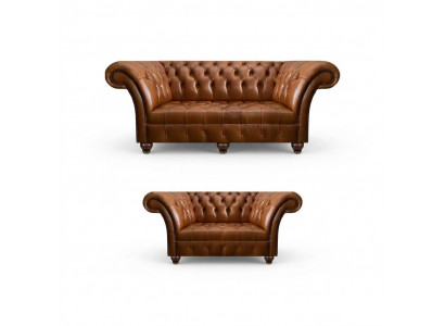 Luxurious brown leather sofa set designer seating furniture 3-seater couch