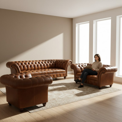 Chesterfield brown leather suite exclusive couches designer armchair
