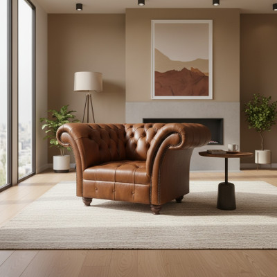 Brown Chesterfield armchair living room leather armchair upholstery 1-seater