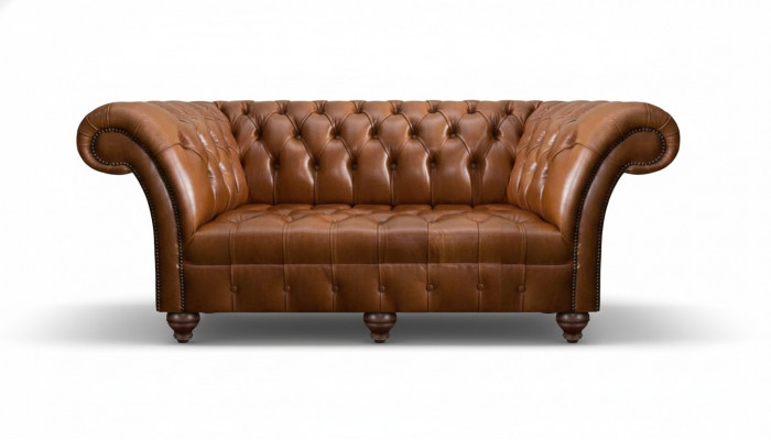 Brown Chesterfield Leather Three-Seater Living Room Modern Upholstered Couches