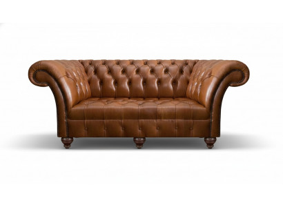 Brown Chesterfield Leather Three-Seater Living Room Modern Upholstered Couches