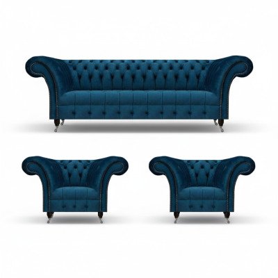 Chesterfield Blue Sofa Suite Modern Complete Living Room Sofa Set