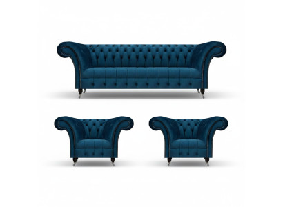 Chesterfield Blue Sofa Suite Modern Complete Living Room Sofa Set