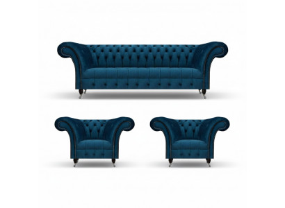 Chesterfield Blue Sofa Suite Modern Complete Living Room Sofa Set