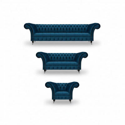 Luxurious Chesterfield Blue Upholstered Sofa Set Designer Textile Sofas Armchair