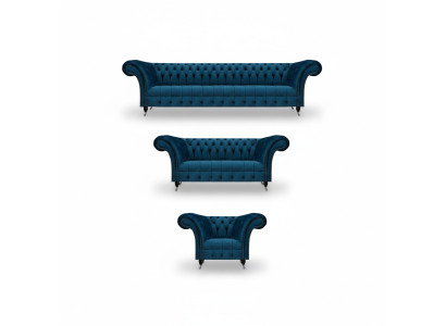 Luxurious Chesterfield Blue Upholstered Sofa Set Designer Textile Sofas Armchair