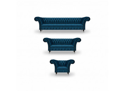 Luxurious Chesterfield Blue Upholstered Sofa Set Designer Textile Sofas Armchair