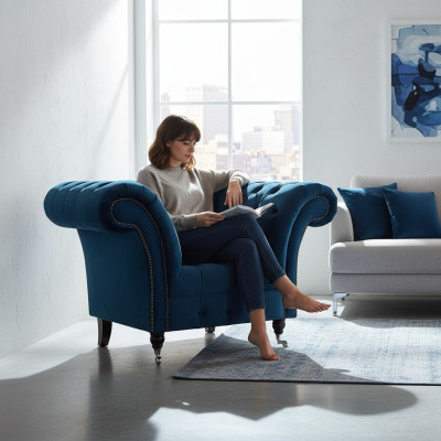 Modern blue Chesterfield armchair designer seating living room seat