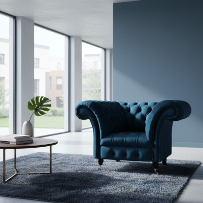 Modern blue Chesterfield armchair designer seating living room seat