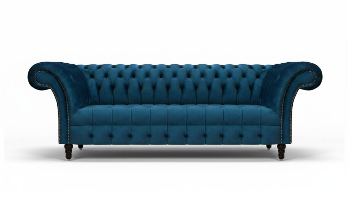 Luxury Blue Chesterfield Upholstered Fabric Sofa Living Room Furniture 3-Seater