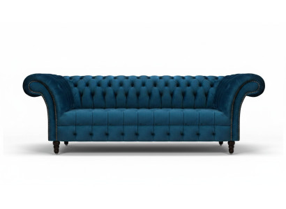 Luxury Blue Chesterfield Upholstered Fabric Sofa Living Room Furniture 3-Seater