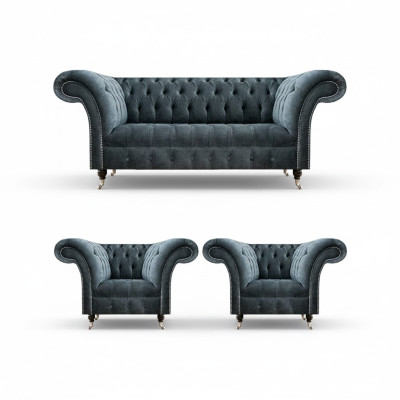 Stylish Chesterfield Sofa Set Designer Upholstered Sofas 2x Armchairs