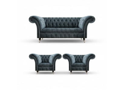 Stylish Chesterfield Sofa Set Designer Upholstered Sofas 2x Armchairs