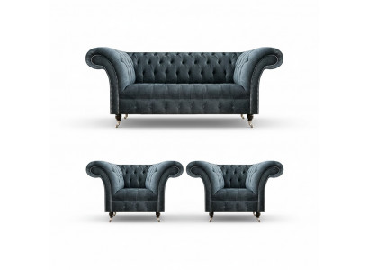 Stylish Chesterfield Sofa Set Designer Upholstered Sofas 2x Armchairs