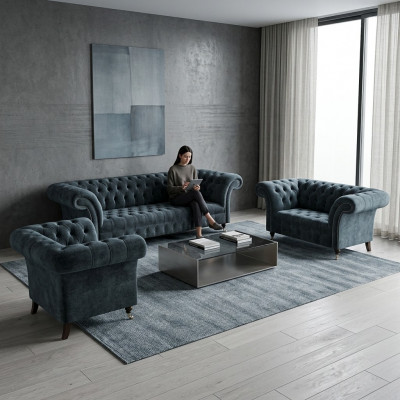Chesterfield gray sofa set designer upholstered sofas noble armchair