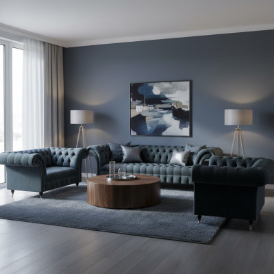 Chesterfield gray sofa set designer upholstered sofas noble armchair