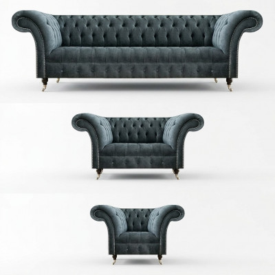 Chesterfield gray sofa set designer upholstered sofas noble armchair