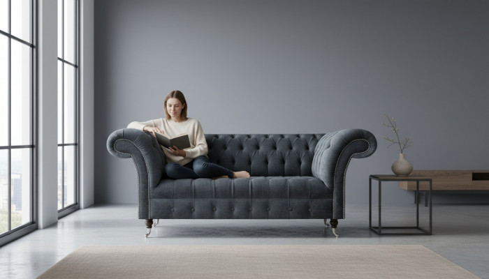 Gray Luxurious Chesterfield Three-Seater Noble Designer Upholstered Sofas
