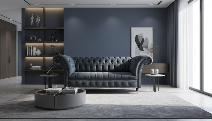 Gray Luxurious Chesterfield Three-Seater Noble Designer Upholstered Sofas