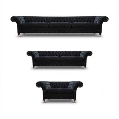 Black Chesterfield sofas designer living room upholstered couches armchairs