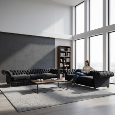 Black Chesterfield upholstered sofas designer living room fabric sofas