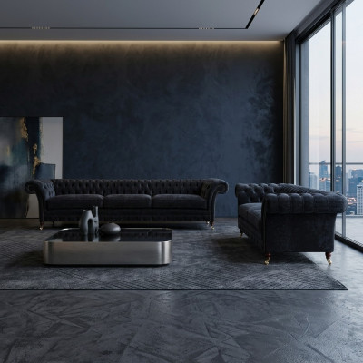 Black Chesterfield upholstered sofas designer living room fabric sofas