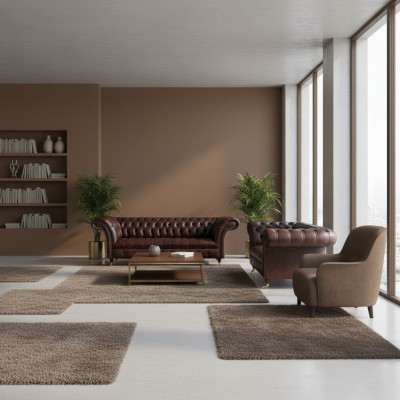Send noble brown Chesterfield leather suite, 3-seater, 2-seater.