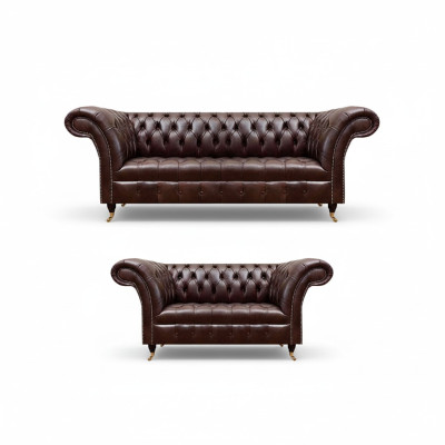 Send noble brown Chesterfield leather suite, 3-seater, 2-seater.